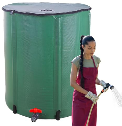 Regentonne - Faltbarer großer Regenwasserspeicher mit Filterzapfen-Überlauf-Kit - Regenwassertank - für Garten Rasen Hof Outdoor Fallrohr