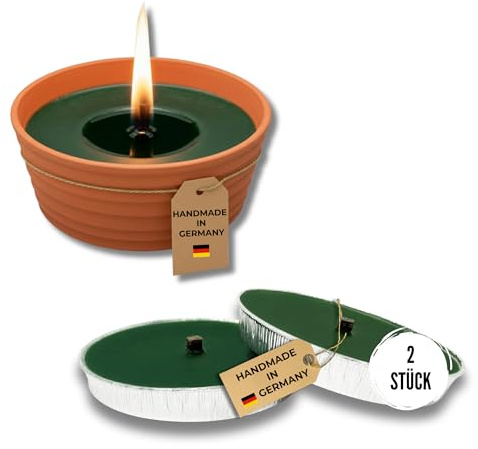 Lavalis XXL Terrakotta-Flammschale & Nachfüll-Alu-Set, Outdoor-Kerze aus recyceltem Wachs, Romantisches Valentinstags-Geschenk, Ø 18 cm