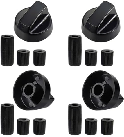 XEPWOLU Kit 4 Manopola Universale Per Piano Cottura Cucina A Gas, Con Adattatori Da 6 Mm, 7 Mm E 8 Mm, Per Quasi Tutti I Fornelli Piani Cottura Forni Fornelli A Gas (Nero)