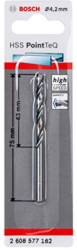 Bosch Professional PointTeQ HSS Twist Drill Bit (for Metal, 4.2 x 43 x 75 mm, Accessories for Drill Driver)