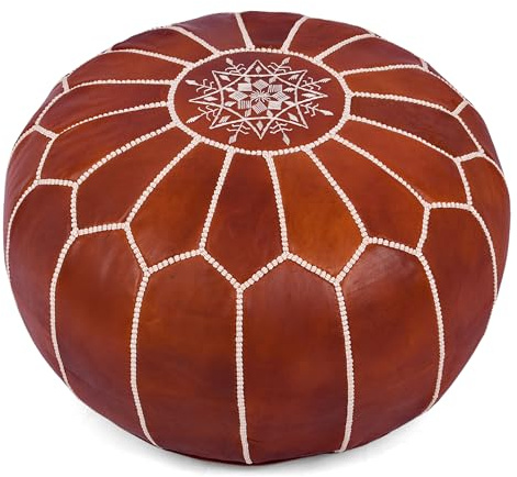 Puf marroquí – Piel de cabra auténtica – Decoración de salón bohemia – Taburete otomano – Puf otomano redondo y grande, sin relleno