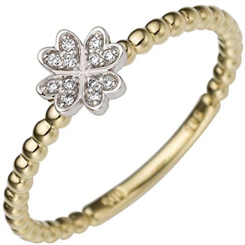 Jobo Damen-Ring Kleeblatt aus 14 Karat 585 Gold Bicolor mit 12 Diamanten Größe 52