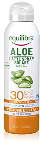 equilibra Solari, Aloe Latte Spray Solare Spf 30, Latte Solare con Aloe Vera, Olio di Cocco, Olio di Argan e Vitamina E, Protegge dalle Scottature, per un'Abbronzatura Sana, Water Resistant, 150 ml