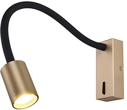 DAWALIGHT Bettleuchte LED Schwanenhals Lampe Wandmontage 5W 300lm 3000K Warmweiß Leselampe Bett Wand Leseleuchte mit Schalter für Schlafzimmer, Antikes Messing