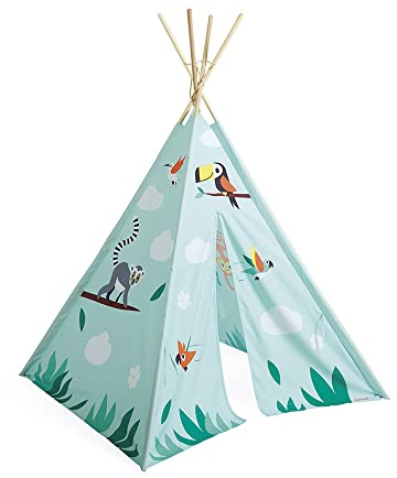 Janod - Tienda de Campaña Infantil Tropik - Decoración Habitación Niño - Altura 160 cm - Bolsa de Transporte Incluida - Certificado FSC - Pintura al Agua - A Partir de 2 Años, J08263