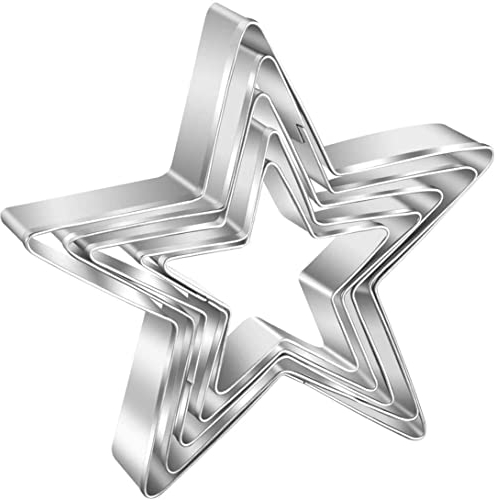 AVANA Ausstechformen Sterne 5 Stück, Edelstahl Ausstecher Set Weihnachten Keks Plätzchen, Silber
