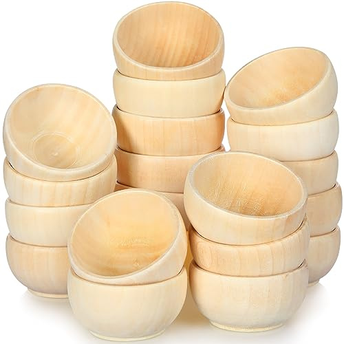 Uiifan 40 Pcs Small Wooden Bowls for Craft Mini Pinch Bowls 1.5 oz Unfinished Wood Bowl for DIY Craft Serving Kitchen Condiment Salad Nuts Dips Sauce Spice Candy, 1.2 x 2.2 Inches