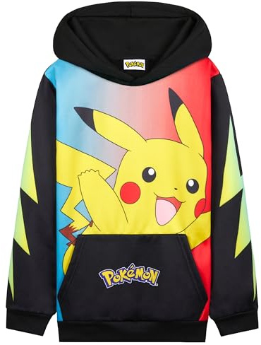 Pokémon Felpe con Cappuccio per Bambini Ragazzi Adolescenti Pikachu Felpa Comoda con Tasca a Canguro Regalo Bambino (11-12 Anni, Nero/Multicolore Pikachu)