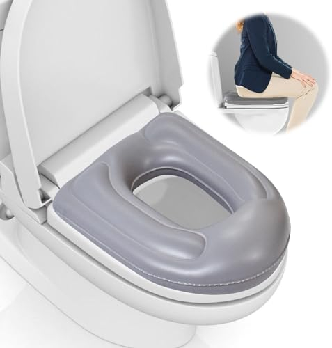 Aufblasbares Toilettensitzkissen: höhenverstellbarer Toilettensitzkissen PVC-Pad Toilettenstützkissen mit Saugnäpfen für Erwachsene, Altere Menschen, Behinderte, Steißbein Schmerzlinderung(Grau)
