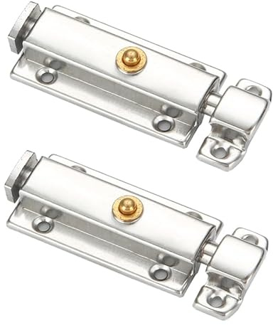 Spring Loaded Gate Latch, Security Door Bolt Slide Lock for Cupboards Garden Gates Shed, Stainless Steel Door Lock, Easy Fit (Pack of 2, 4)