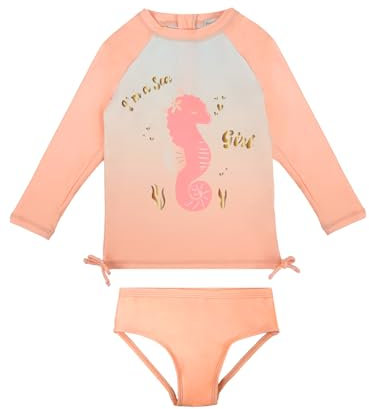 weVSwe Baby Schwimmanzug uv Schutz 2-Piece UPF 50+ Schleifenknoten Baby Bademode für Mädchen Sonnenanzug Strandkleidung Orange Seepferdchen 5-6 Jahre