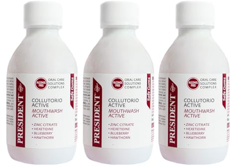 President KIT 3 COLLUTORIO ACTIVE Contrasta infiammazioni e sanguinamento gengivali e la formazione della placca. Senza Alcool. 3X200ml