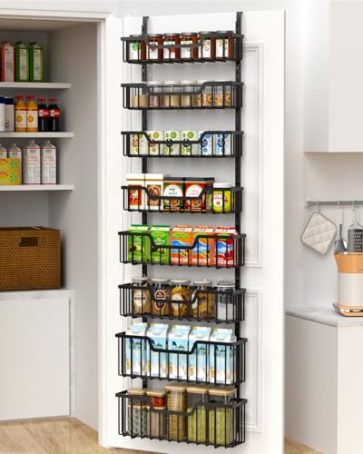 VyGrow Over The Door Storage, 8-Tier Hanging Storage with Adjustable Basket, Metal Hanging Spice Rack for Kitchen, Pantry, Cabinet, Back of Door Seasoning Rack, Black