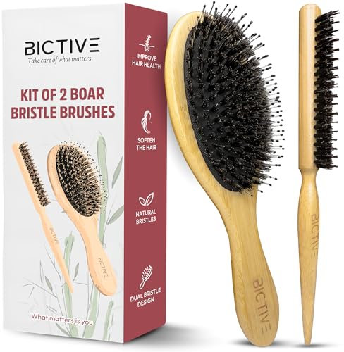 BICTIVE® Wildschweinborsten Bürste und Toupierkamm Set. Naturhaarbürste, Haarbürste Wildschweinborsten und Nylonborsten für Damen und Herren. Naturborsten, Sleek Zopf Bürste, Wildschwein Haarbürste