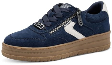 Tamaris Comfort Damen Sneaker flach zum Schnüren mit Reißverschluss, Blau (Navy), 42 EU