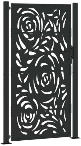 vidaXL Cancello Giardino Nero 105x180 cm in Acciaio Design a Fiamma, cancello della Recinzione, cancello Esterno, cancello del Metallo