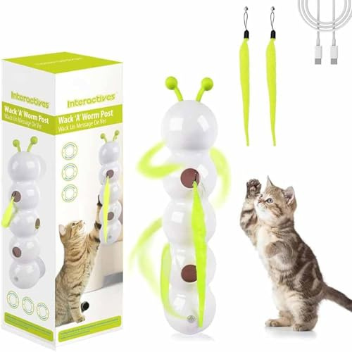UOEONR Wusel Wurm, giocattolo interattivo, per gatti con ventosa, giocattolo intelligente per gatti con design a vermi, montaggio a parete e finestra, giocattolo per gatti con coda pelosa (bianco)