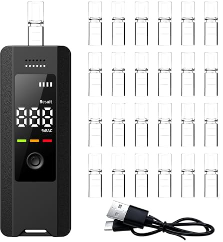 Neoreser Alcoholimetro, con Pantalla LCD y 25 Boquillas, Alcoholímetro Portátil Profesional Digital Recargable por USB, Alcolimetros Personal para Uso Doméstico y Profesional