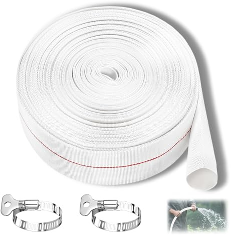10 m tyglåds-set, industrislang med 2 rostfritt stål, platt slang för dräneringsslang och andra vattenpumpar, avloppsrör, trädgårdsbevattning, bubbelpooler