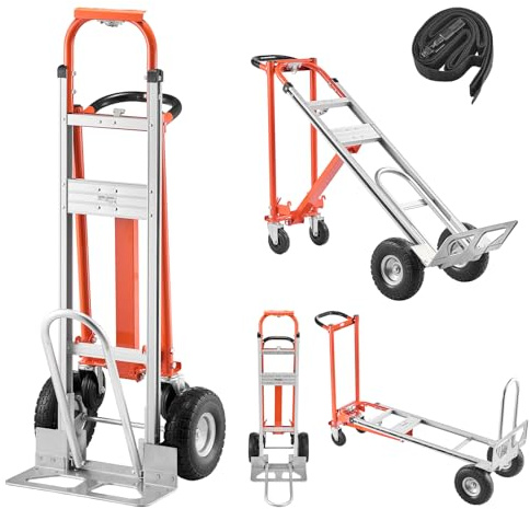 VEVOR 4 in 1 Hand Truck, 1000 lbs Load Capacity for 4-Wheel Mode, Convertible Hand Truck Dolly with Non-Slip Handle & Wheels, Aluminum Alloy Portable Trolley Dolly for Moving Home, Office, Warehouse
