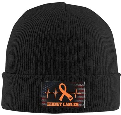 Kidney Cancer Awareness Heartbeat Orange Ribbon Beanie Hats Chunky Winter Warm Knit Hat for Men Women