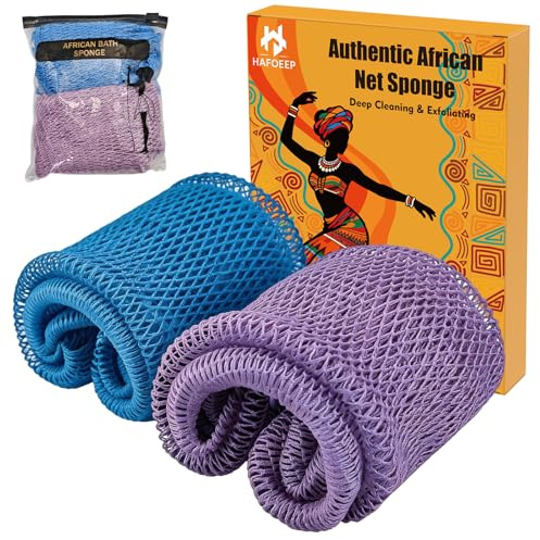 HAFOEEP 2 styck Afrikansk nätsvamp Autentiskt med knutar, African Net Sponge Wash Cloth, Kroppsexfolierande svamp Luffasvampar Badsvamp Duschsvamp för rygg Kroppspeeling & dusch