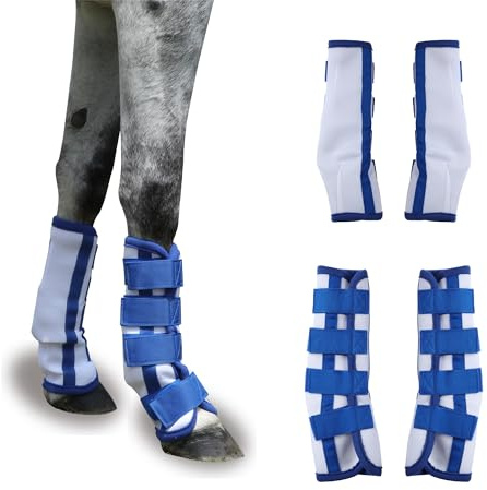 Horse Fly Boots Set of 4 – Lightweight Breathable Mesh Fly Leg Wraps for Horses with Fly & UV Protection and Comfortable Contoured Fit, Ideal for Summer Field & Stable Royal Blue Cob
