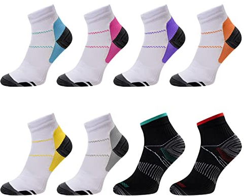 Meowoo Running Kompressionssocken 8 Paare Wandersocken Laufsocken Compression Socks Trekkingsocken für Herren Damen, Geeignet für Fußgröße 34-46 (S/M)