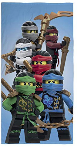 Ninjago Lego Strandtuch Velourstuch 70 x 140cm Duschtuch Badetuch Handtuch für Jungen aus 100% Baumwolle Motiv Assemble mit Lloyd Kai Zane Cole NYA Jay