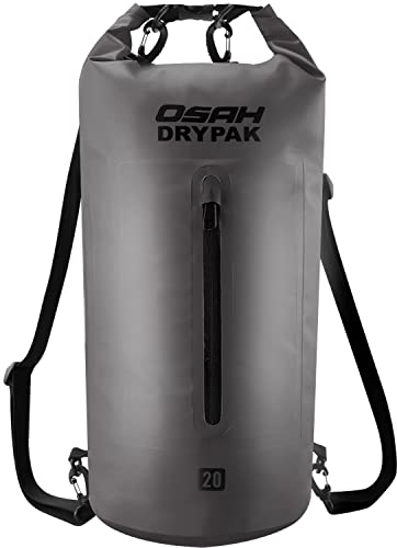 Dry Bag Wasserdichter Packsack 5L 10L 15L 20L 30L Wasserdichte Tasche Sack Beutel Lang Schulter Verstellbarer Schultergurt für Kajak Boot Angeln Rafting Schwimmen Wassersport Treiben (Grau, 20L)
