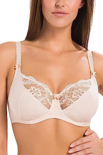 Teyli Sujetador en Algodón – con Aros – Ajustable, Suave y Decorado con Encaje para Mujer Beige 100D