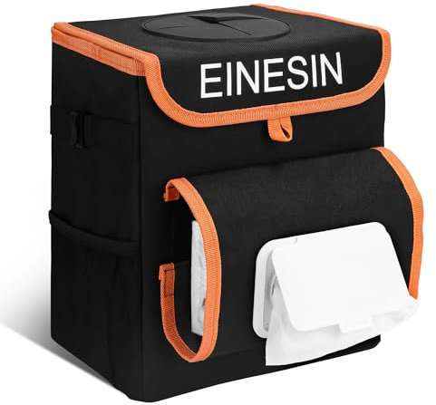 Einesin Car Trash Can with Tissue Holder - Leak-Proof Car Organizer and Storage Bag for The Back/Front/Console of Any Cars,Sedans, SUVs & Trucks Easy-to-Install Car Accessory Interior