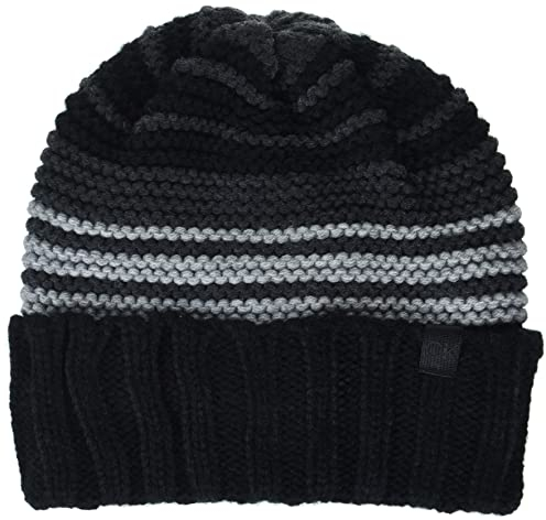 Calvin Klein Damen Farbenfrohe gestreifte Beanie-Mütze, Schwarz, Einheitsgröße