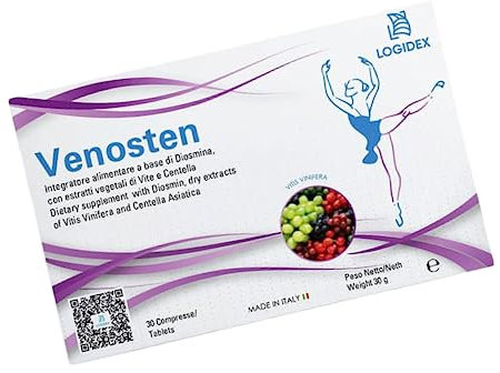 Venosten - Integratore Vene Varicose e Capillari con Diosmina, OPC da Semi d’Uva e Centella Asiatica – Integratore Circolazione Gambe e Microcircolo per Gambe Pesanti e Gonfie - 30 Compresse - Logidex