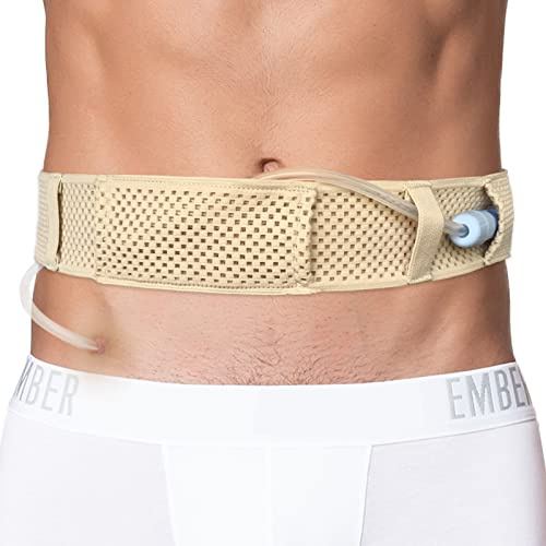 Comfortable Breathable Peritoneal Dialysis Belt PD Catheter Holder Accessories Adjustable Feeding G Tube Pouch Safety Secure Transfer Set Peg Tubing Supplies Men Women, Beige Medium