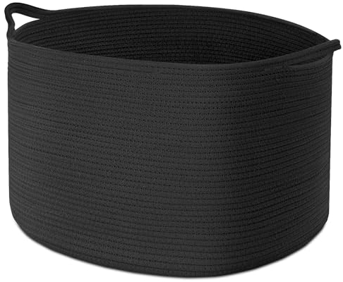 Maliton Canasta de Cuerda de AlgodóN,Cesta Para Guardar Mantas,50x50x33cm grande Cesta Ropa Sucia Bebe,Cesta de Almacenaje de Juguetes,Cestas de Lavandería Tejidas Para Mantas-Negro