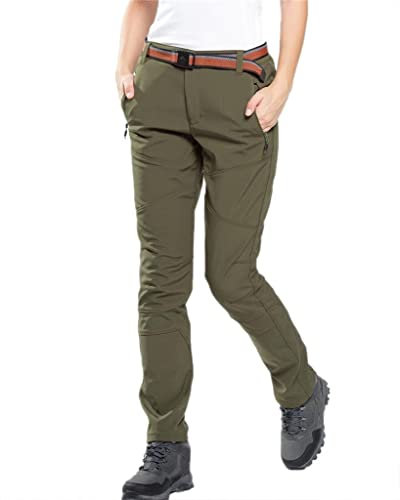 VERTAST Damen Wanderhose Warm Gefüttert Winddicht Winter Softshellhose Skihose Snowboardhose Trekkinghose Outdoorhose zum Wandern und für viele Outdoor-Aktivitäten, Grün, M