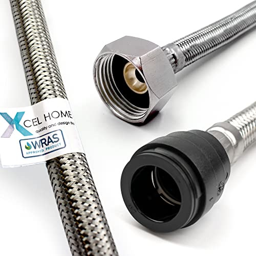 Xcel Home™ WRAS-godkänd PushFit flexibel kontakt 22 mm x 3/4 tum BSP (500 mm lång) | 2 längder tillgängliga | krananslutningar för diskbänk/badrum handfat rostfritt stål flätad Flexi-svans | 1 rör