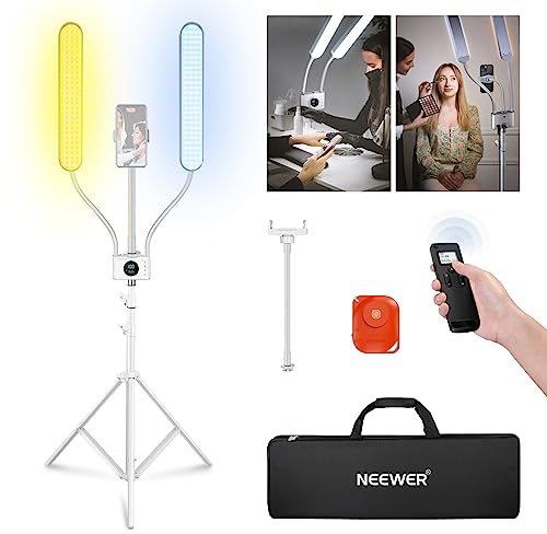 NEEWER LED Kosmetik Licht mit Handyhalter und Taschenset, Videolicht mit 2,4G/PC/MAC Steuerung, Streaming Light mit CRI98+ stufenlos dimmbare Make up Augenbrauen Tattoo Wimpern leuchte, BH40B