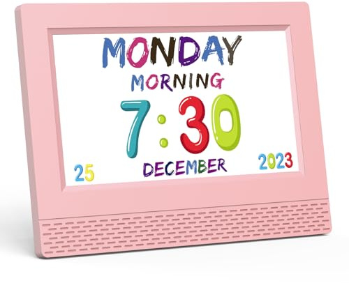 Reloj Despertador Infantil, Entrenador de Sueño con Pantalla LED de Sol & Luna, Luz Nocturna & Sonidos Relajantes, Fácil de Usar para Los Niños, Regalo Ideal para el Dormitorio Infantil (Rosa)