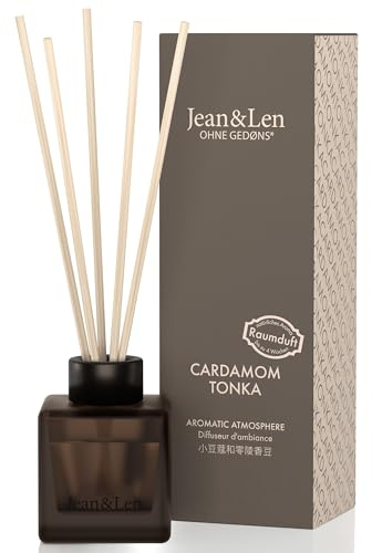 Jean & Len Aromatic Atmosphere Cardamom & Tonka, natürlich duftender Raumdiffusor, würziger Duft vom Parfümeur, hochwertiger Flakon, Raumduft mit Holz-Duftstäbchen, vegan, 50 ml