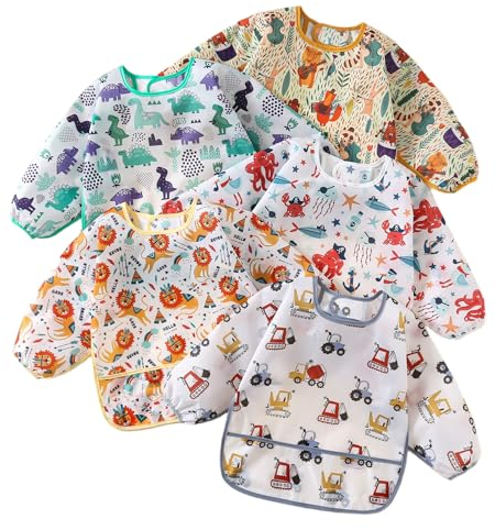 Yunguui Lätzchen Baby mit Ärmel,5 Pack,Abwaschbar Ganzkörper Lätzchen Ärmellätzchen Wasserdicht für 3-30 Monaten