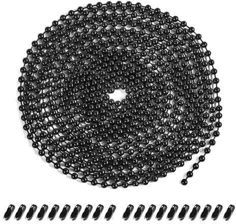 Dotlite Black Ceiling Fan Pull Chain, 120 Extra Long Rust Proof 3mm Beaded Ball Light Pulls Extension Chains with 20Pcs Connectors
