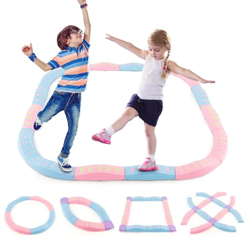 HOMASIS 20 Pezzi di Travi Bilanciere per Bambini, Balance Board in PP, Gradini con Piedini Antiscivolo, Giochi Montessori per Bambini dai 3 Anni, Resistente Fino a 80 kg (Rosa Macaron)