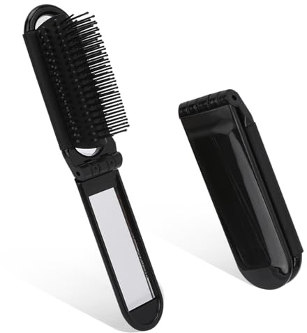 Travel Folding Hair Brush With Mirror, 2 Pack Small Foldable Pocket Size Comb, Mini Massage Styling Tools, Compact Purse Brush for Women and Men