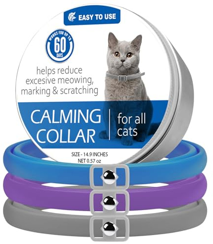 Wisebom Cat Collar Repellent 3 Pack, Adjustable Cat Calm Collar Lavender Scent Relaxing cat Collars Slow Release cats collars Comfortable Waterproof Protection collar for Small,Medium,Large cats, 38cm