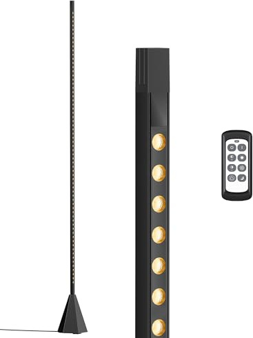 EDISHINE Lámpara de Pie LED Regulable Continuamente, 2700K-6500K, Interruptor con Sensor de Gestos & Control Remoto, Fácil Instalación, Lámpara de Esquina para Salón, Dormitorio, Oficina, Negra
