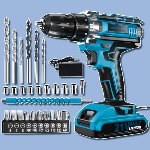 Drill, Cordless Drill and Screwdriver Set, 2.0Ah 3/8 Inch Chuck 370 in-lbs, 25+1 Electric Screwdriver Rechargeable, 2 Speed Power Combi Battery Drills Tool Set 27 Accessories for Home Repair DIY Gift