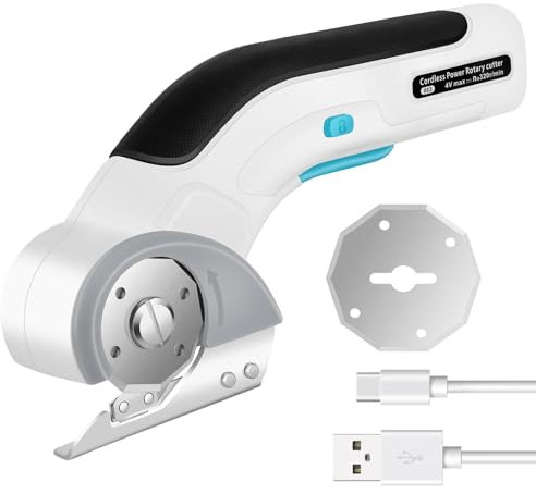 PASUKTER Cordless Electric Scissors,3.6V USB Type-C Rechargeable Electric Fabric Scissors, 320 Cuts/Min, Portable Cordless Power Rotary Cutter for Cloth, Cardboard, Carpet, and Leather