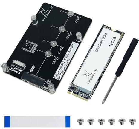 Freenove M.2 NVMe Adapter for Raspberry Pi 5 (with 128GB SSD), M.2 HAT Add-on Board, Solid State Drive, PCIe 2.0/3.0, Tested Speed 800 MB/s